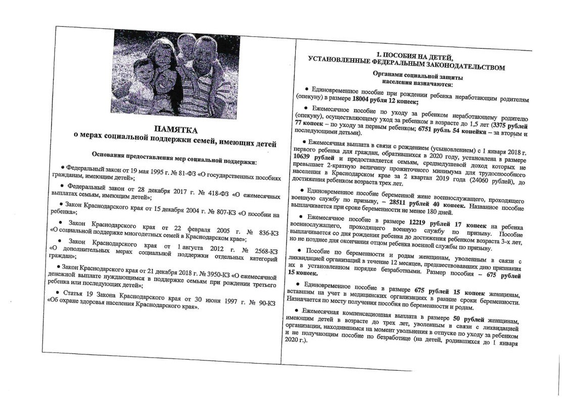 ИП О мерах соцподдержки семей имеющих детей